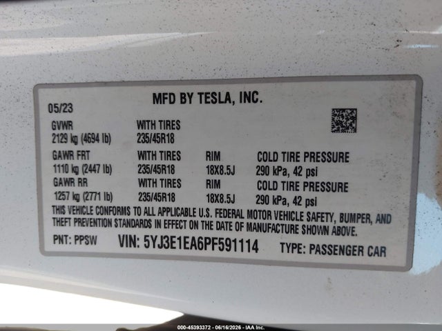 Tesla Model 3 Rear-wheel Drive 2023 5YJ3E1EA6PF591114 Image 9