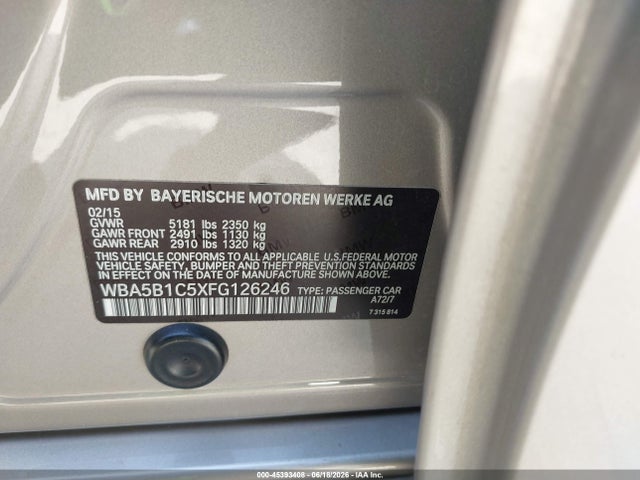 Продажа на аукционе авто 2015 Bmw 535i, vin: WBA5B1C5XFG126246, номер лота: 45393408