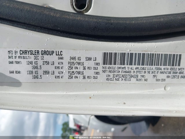 2013 Dodge Journey Se მანქანა იყიდება აუქციონზე, vin: 3C4PDCAB3DT584228, აუქციონის ნომერი: 45393432