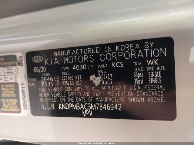 45393441 :رقم المزاد ، KNDPM3AC3M7846942 vin ، 2021 Kia Sportage Lx مزاد بيع