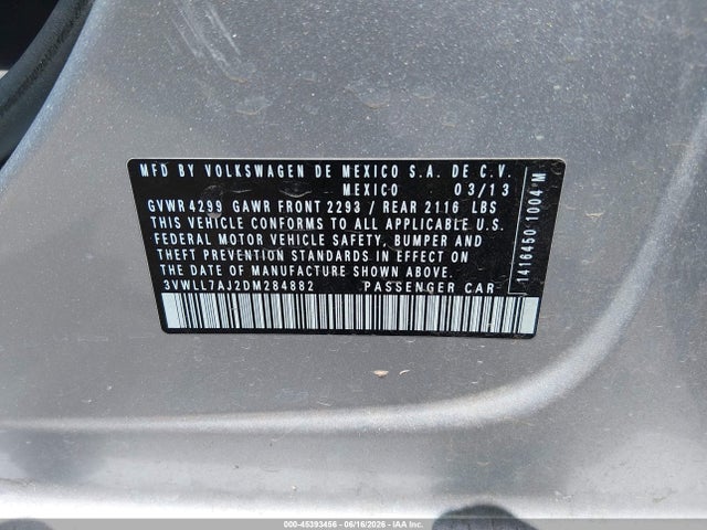 Продаж на аукціоні авто 2013 Volkswagen Jetta 2.0l Tdi, vin: 3VWLL7AJ2DM284882, номер лоту: 45393456