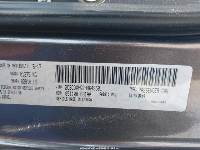 Aukcja sprzedaży 2017 Dodge Charger Sxt Rwd, vin: 2C3CDXHG2HH649581, numer aukcji: 45393460