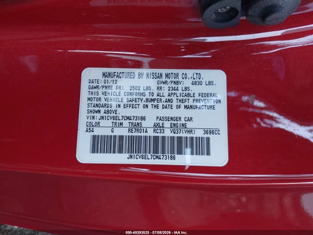 Продажа на аукционе авто 2012 Infiniti G37x, vin: JN1CV6EL7CM473186, номер лота: 45393525
