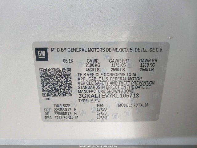 Продаж на аукціоні авто 2019 Gmc Terrain Sle, vin: 3GKALTEV7KL105713, номер лоту: 45393533