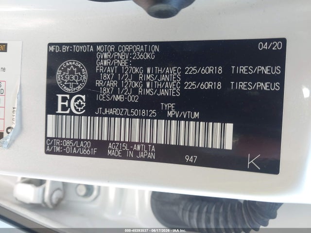 45393537 :رقم المزاد ، JTJHARDZ7L5018125 vin ، 2020 Lexus Nx 300 مزاد بيع