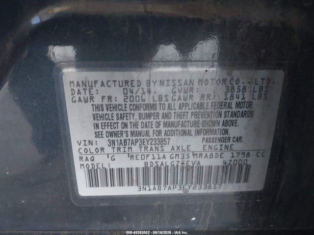 Auction sale of the 2014 Nissan Sentra Sl, vin: 3N1AB7AP3EY233857, lot number: 45393582