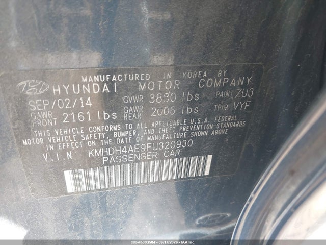 Auction sale of the 2015 Hyundai Elantra Se, vin: KMHDH4AE9FU320930, lot number: 45393584