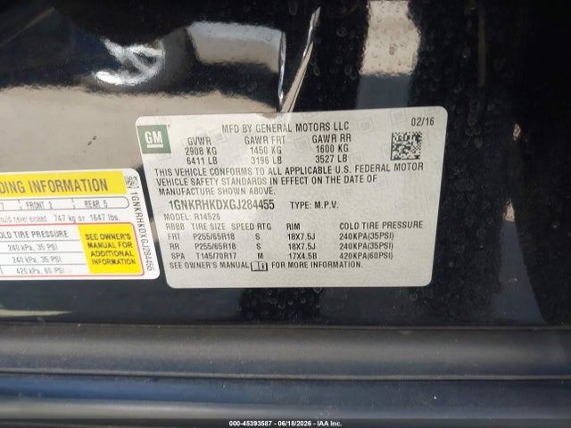 Chevrolet Traverse 2lt 2016 1GNKRHKDXGJ284455 Image 9