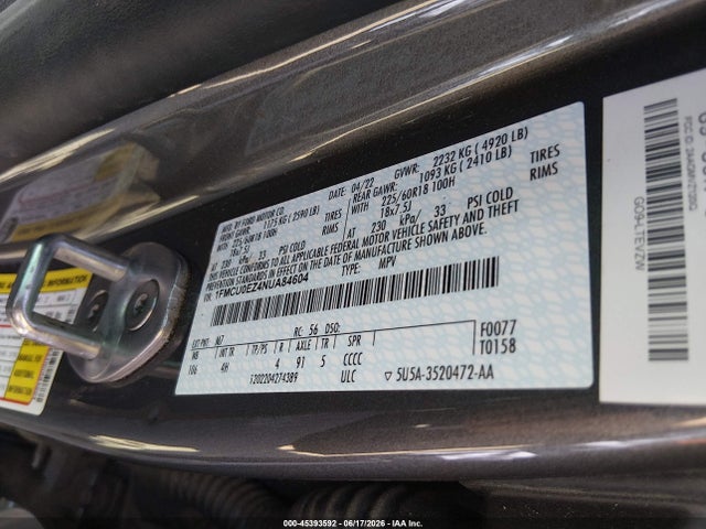 Продажа на аукционе авто 2022 Ford Escape Se Plug-in Hybrid, vin: 1FMCU0EZ4NUA84604, номер лота: 45393592