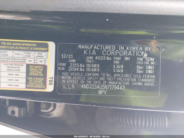 45393679 :رقم المزاد ، KNDJ23AU5N7179443 vin ، 2022 Kia Soul Lx مزاد بيع