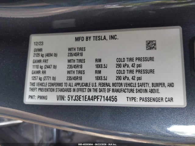 Tesla Model 3 Rear-wheel Drive 2023 5YJ3E1EA4PF714456 Image 9