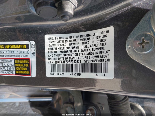 Продаж на аукціоні авто 2011 Honda Civic Lx-s, vin: 19XFA1F62BE012671, номер лоту: 45393693