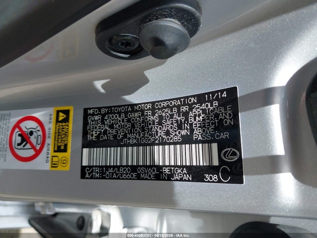 Lexus ES 350 2015 JTHBK1GG2F2170285 Image 9