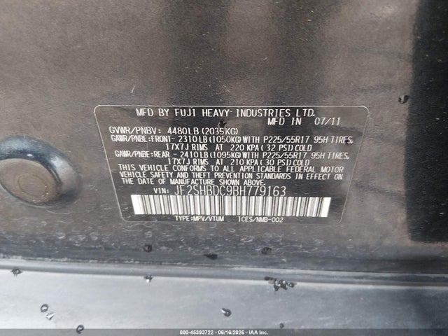 2011 Subaru Forester 2.5x Premium მანქანა იყიდება აუქციონზე, vin: JF2SHBDC9BH779163, აუქციონის ნომერი: 45393722