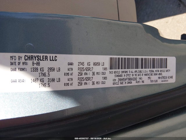 2008 Chrysler Town & Country Touring მანქანა იყიდება აუქციონზე, vin: 2A8HR54P78R843202, აუქციონის ნომერი: 45393757