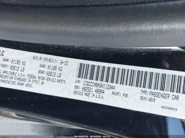 45393792 :رقم المزاد ، 1C3CCCABXGN112344 vin ، 2016 Chrysler 200 Limited مزاد بيع