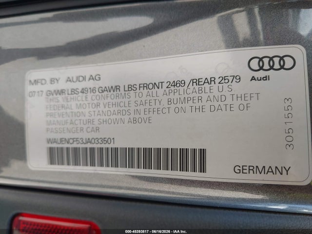 Продажа на аукционе авто 2018 Audi A5 2.0t Premium, vin: WAUENCF53JA033501, номер лота: 45393817