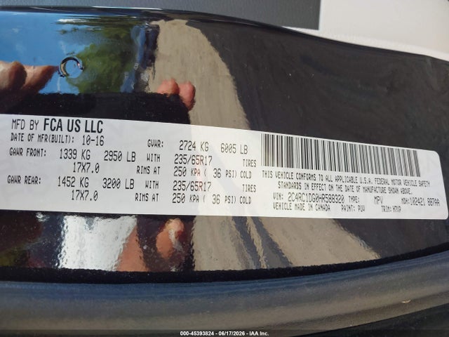 Aukcja sprzedaży 2017 Chrysler Pacifica Touring, vin: 2C4RC1DG0HR588320, numer aukcji: 45393824