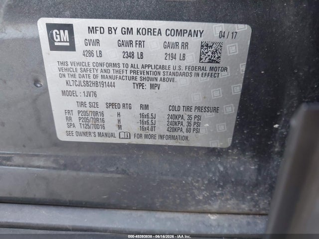 Chevrolet Trax Lt 2017 KL7CJLSB2HB191444 Image 9