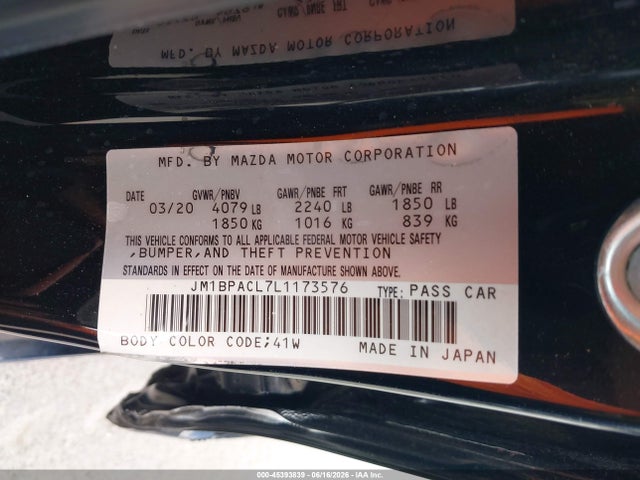 Продажа на аукционе авто 2020 Mazda Mazda3 Select Package, vin: JM1BPACL7L1173576, номер лота: 45393839