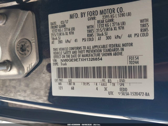 45393856 :رقم المزاد ، NM0GE9E7XH1326854 vin ، 2017 Ford Transit Connect Xl مزاد بيع
