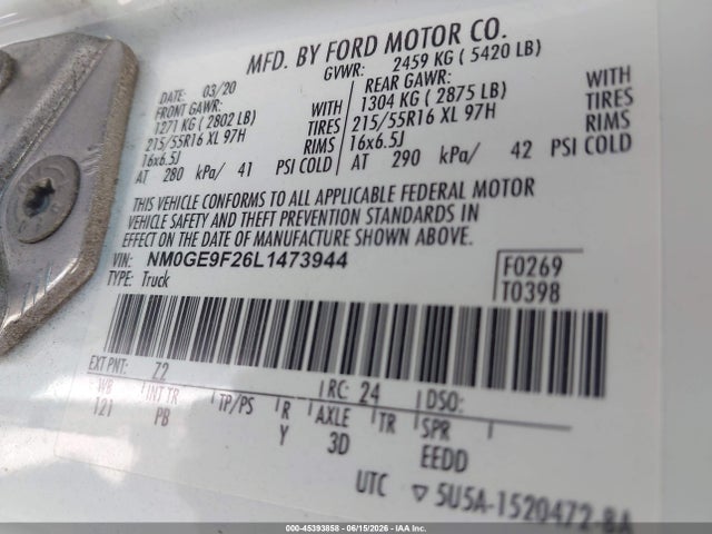 Aukcja sprzedaży 2020 Ford Transit Connect Xlt Passenger, vin: NM0GE9F26L1473944, numer aukcji: 45393858