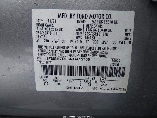 Ford EXPLORER XLT 2022 1FMSK7DH6NGA15768 Image 9