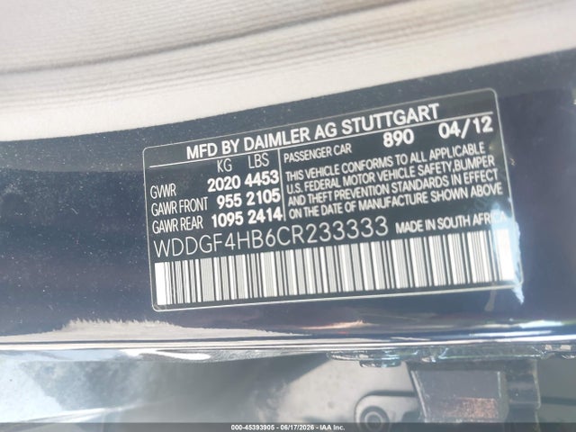 Auction sale of the 2012 Mercedes-benz C 250 Sport, vin: WDDGF4HB6CR233333, lot number: 45393905