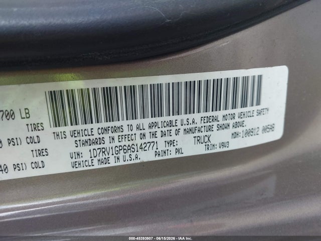 2010 Dodge Ram 1500 St მანქანა იყიდება აუქციონზე, vin: 1D7RV1GP6AS142771, აუქციონის ნომერი: 45393907