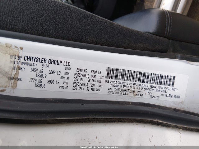 2014 Dodge Durango Sxt მანქანა იყიდება აუქციონზე, vin: 1C4RDJAG2EC599390, აუქციონის ნომერი: 45393914