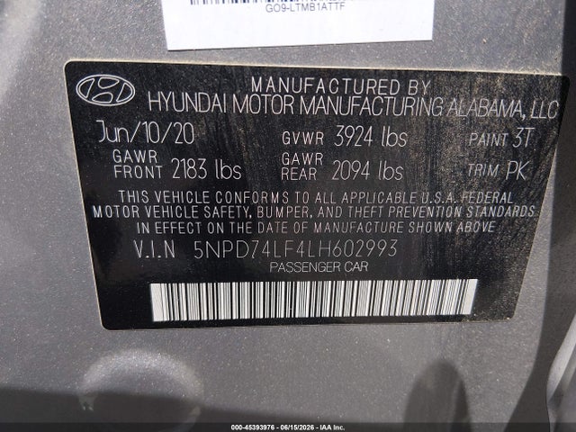 Hyundai ELANTRA SE 2020 5NPD74LF4LH602993 Image 9