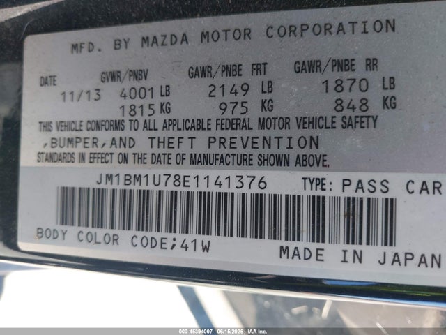 Aukcja sprzedaży 2014 Mazda Mazda3 I Sport, vin: JM1BM1U78E1141376, numer aukcji: 45394007