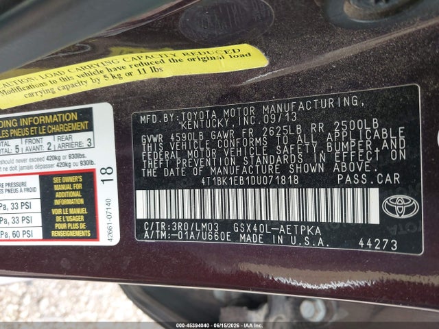 Продажа на аукционе авто 2013 Toyota Avalon Limited, vin: 4T1BK1EB1DU071818, номер лота: 45394040