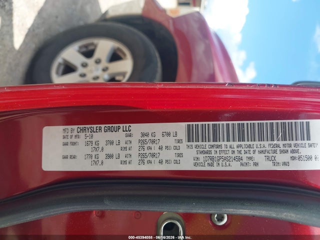 Aukcja sprzedaży 2010 Dodge Ram 1500 Slt/sport/trx, vin: 1D7RB1GP5AS214584, numer aukcji: 45394058