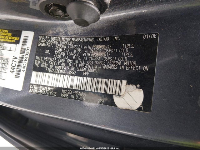 Aukcja sprzedaży 2006 Toyota Sienna Xle, vin: 5TDZA22C96S448752, numer aukcji: 45394061