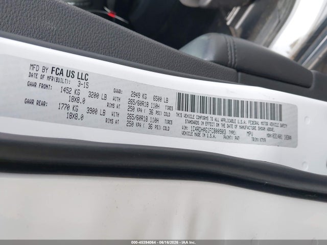 Продаж на аукціоні авто 2015 Dodge Durango Sxt, vin: 1C4RDHAG1FC800903, номер лоту: 45394064
