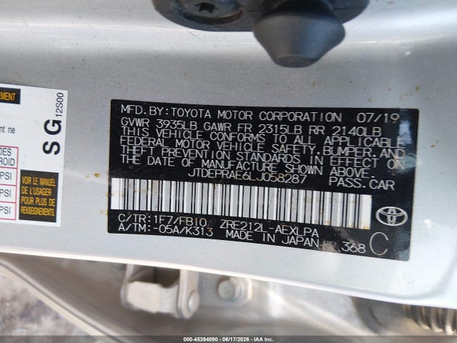 Toyota COROLLA LE 2020 JTDEPRAE6LJ058287 Image 9