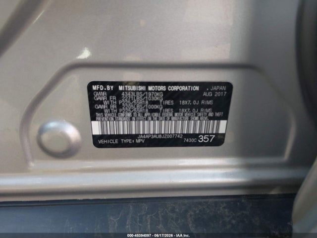 45394097 :رقم المزاد ، JA4AP3AU8JZ007742 vin ، 2018 Mitsubishi Outlander Sport 2.0 Es مزاد بيع