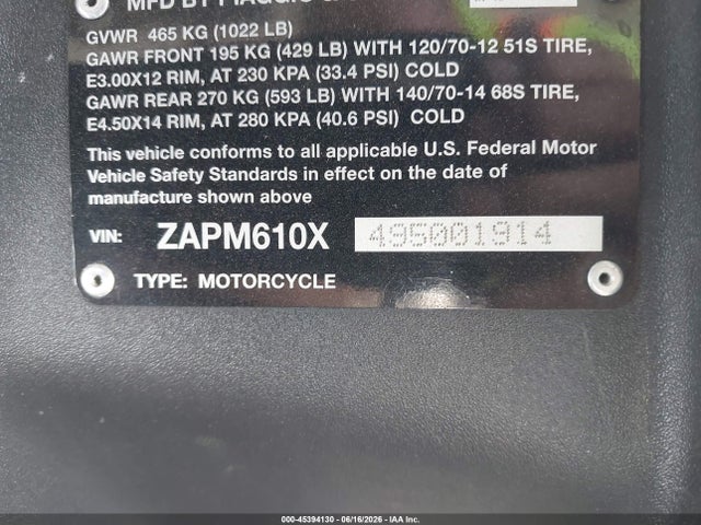 Aukcja sprzedaży 2009 Piaggio Mp3 500, vin: ZAPM610X495001914, numer aukcji: 45394130