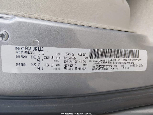 Aukcja sprzedaży 2015 Chrysler Town & Country Touring-l, vin: 2C4RC1CG7FR727650, numer aukcji: 45394132