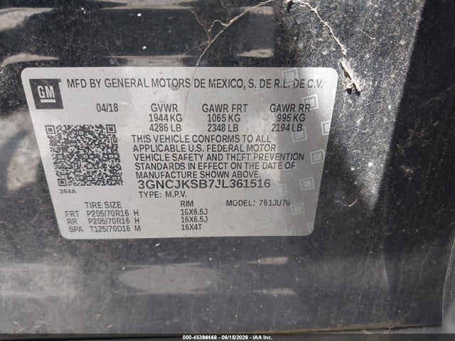 Chevrolet TRAX LS 2018 3GNCJKSB7JL361516 Image 9