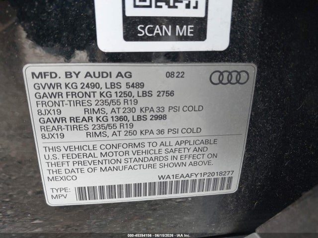 45394156 :رقم المزاد ، WA1EAAFY1P2018277 vin ، 2023 Audi Q5 Premium Plus 45 Tfsi S Line Quattro مزاد بيع