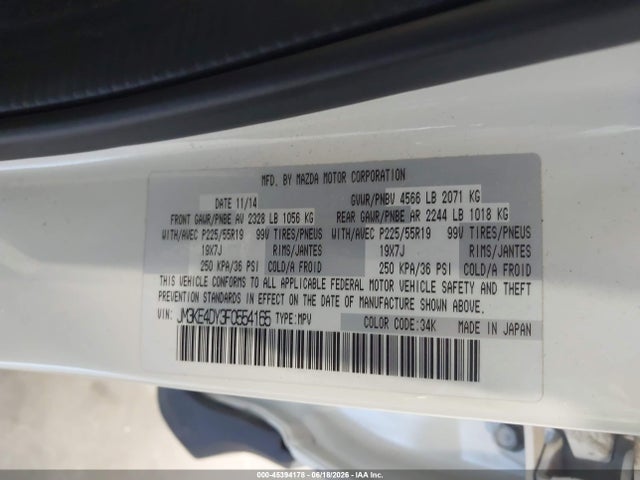 Продаж на аукціоні авто 2015 Mazda Cx-5 Grand Touring, vin: JM3KE4DY3F0554165, номер лоту: 45394178