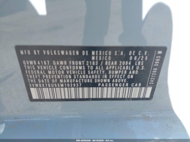 Aukcja sprzedaży 2025 Volkswagen Jetta 1.5t Sport, vin: 3VWBX7BU5SM102937, numer aukcji: 45394206