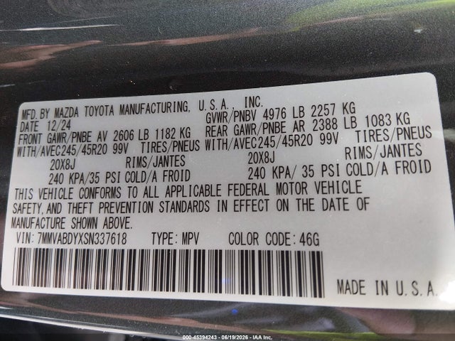 45394243 :رقم المزاد ، 7MMVABDYXSN337618 vin ، 2025 Mazda Cx-50 2.5 Turbo Premium Package مزاد بيع