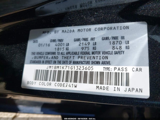 2016 Mazda Mazda3 I Sport მანქანა იყიდება აუქციონზე, vin: JM1BM1K71G1323605, აუქციონის ნომერი: 45394248