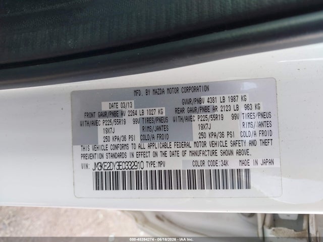 45394274 :رقم المزاد ، JM3KE2DY3E0332910 vin ، 2014 Mazda Cx-5 Grand Touring مزاد بيع