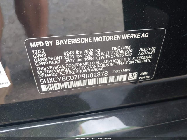 Aukcja sprzedaży 2023 Bmw X6 Xdrive40i, vin: 5UXCY6C07P9R02878, numer aukcji: 45394327