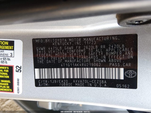 Toyota CAMRY SE 2024 4T1G11AK4RU219062 Image 9