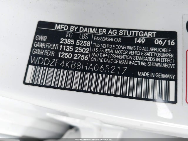 45394349 :رقم المزاد ، WDDZF4KB8HA065217 vin ، 2017 Mercedes-benz E 300 4matic مزاد بيع